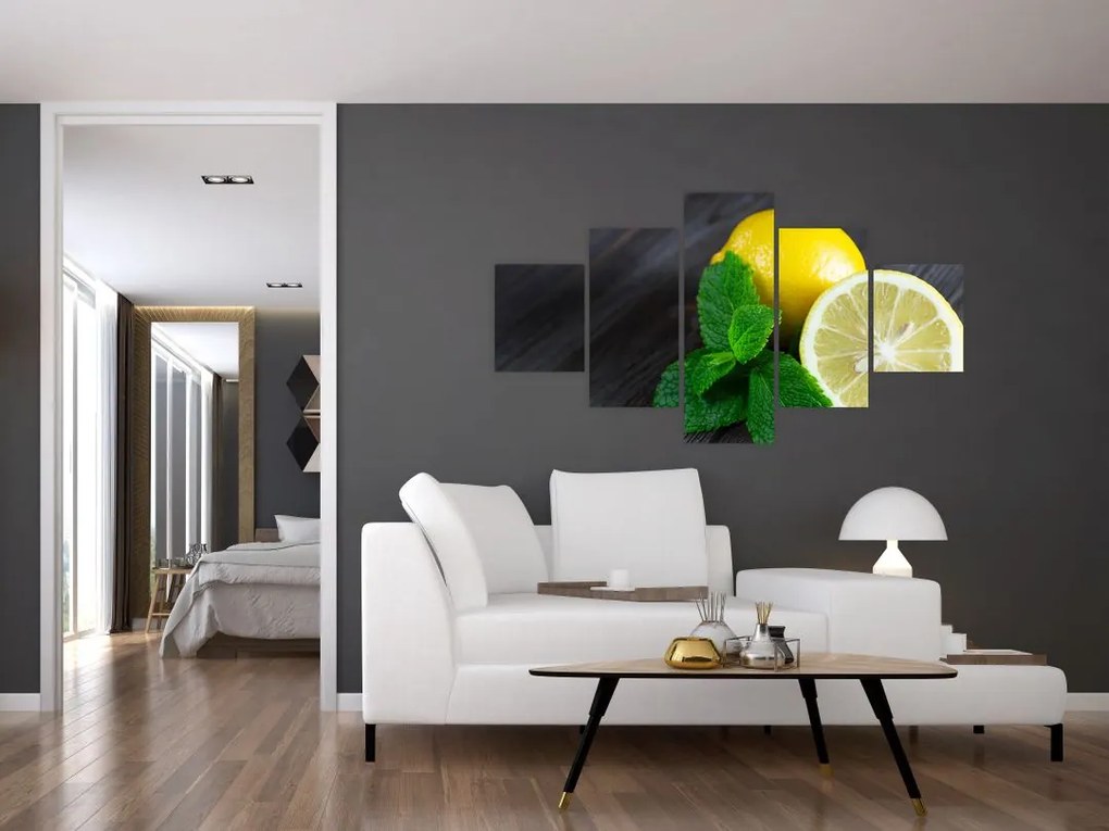 Obraz cytryn i mięty na stole (125x70 cm)
