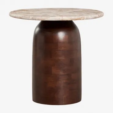 Okrągła Szafka Nocna Ø40 Cm Alliser Ciemna Czerń & Naturalne Kolory Marmuru - Sklum