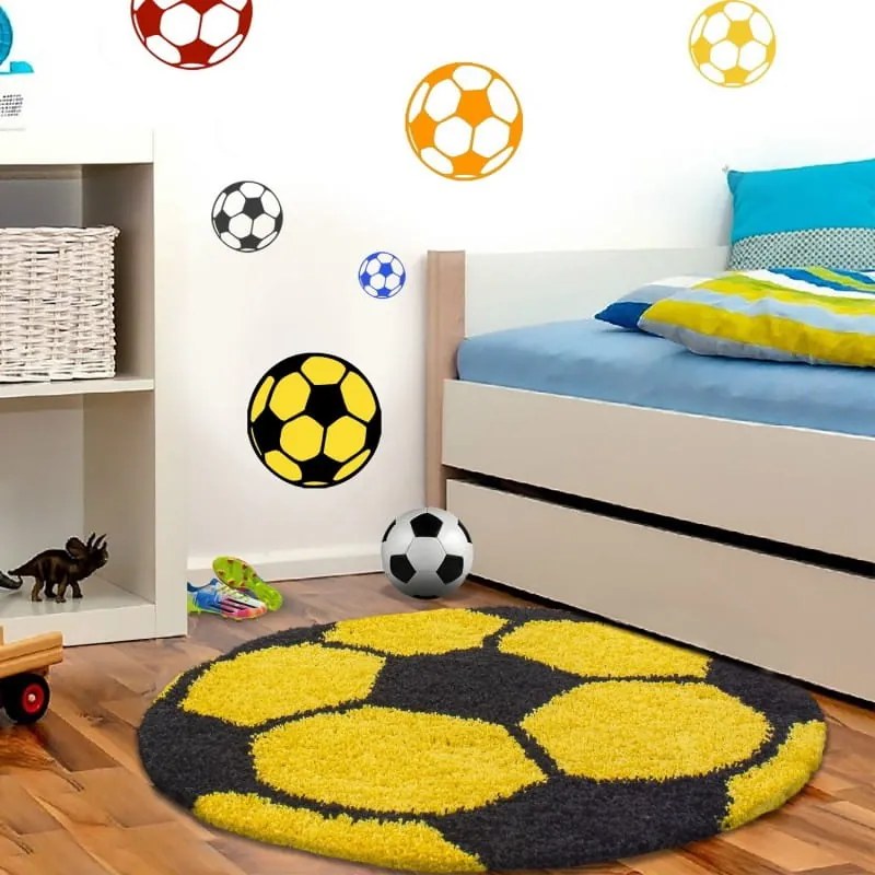 Dywan dziecięcy Shaggy Fun żółty piłka 100 cm x 100 cm koło