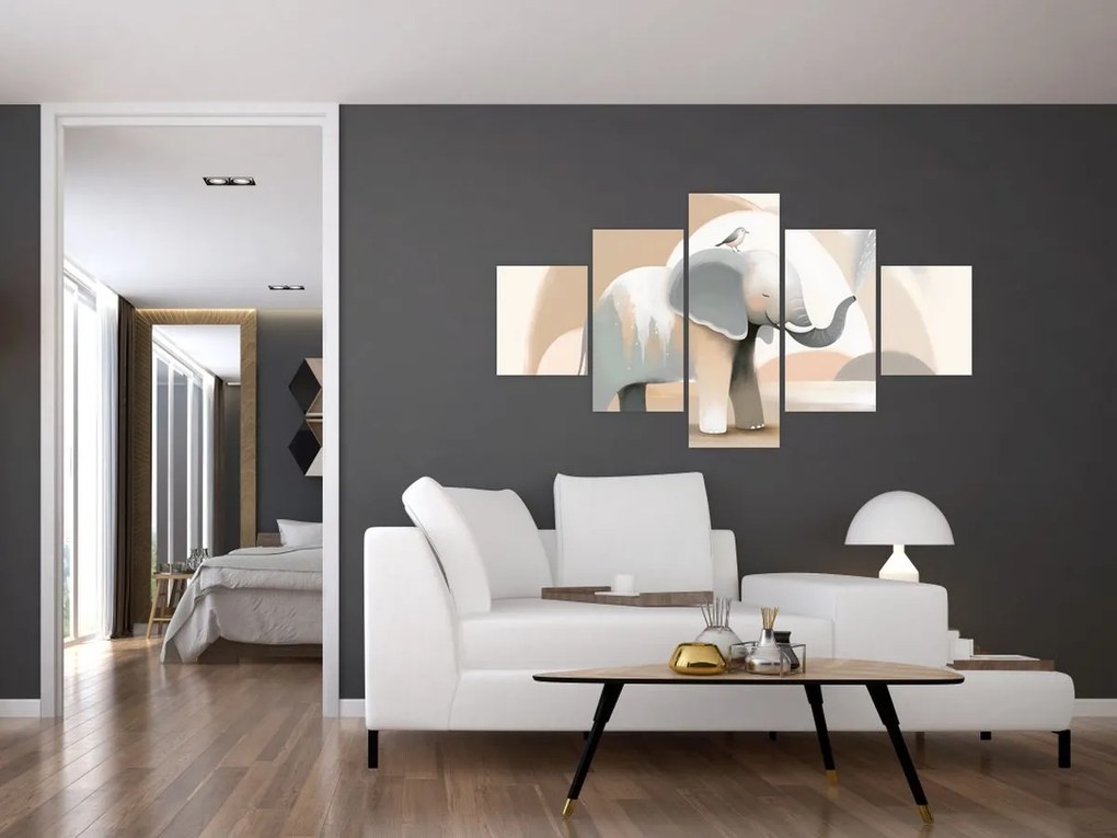 Obraz - Słoń w pastelowych kolorach (125x70 cm)