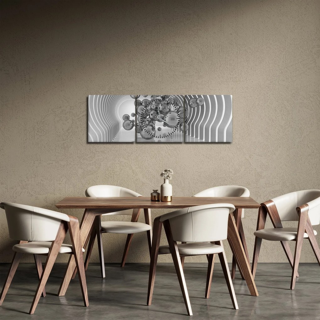 Obraz - Czarno-białe bąbelki (z zegarem) (90x30 cm)