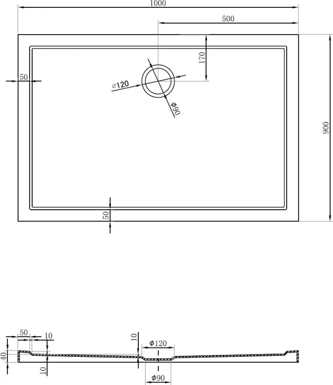 Mexen Flow brodzik prostokątny slim 100 x 90 cm, czarny mat - 46R709010