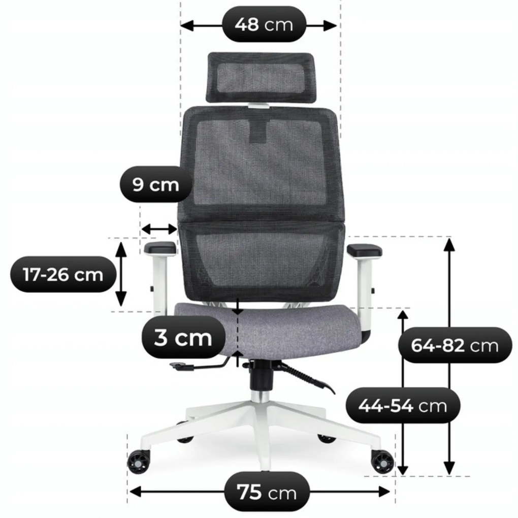 Fotel Biurowy Ergonomiczny Obrotowy NICKI Szary Nowoczesny