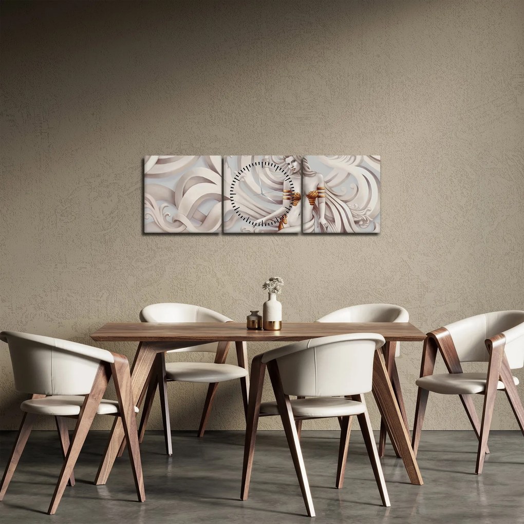 Obraz bogini z motywem kwiatowym (z zegarem) (90x30 cm)