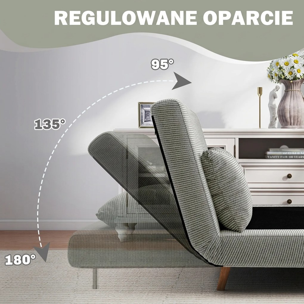 HOMCOM Sofa rozkładana łóżko dla gości z regulowanym oparciem do 120 kg szara 141x90x81 cm | Aosom PL