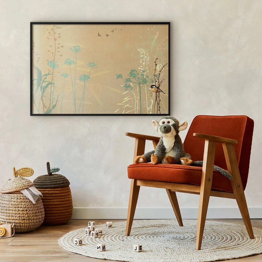 Plakat Ptaszek na łące 90x60 cm z ramą czarną bez marginesu ARTGEIST B