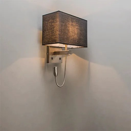 Stalowa lampa ścienna z czarnym kloszem i ramieniem do czytania w tym LED - Bergamo