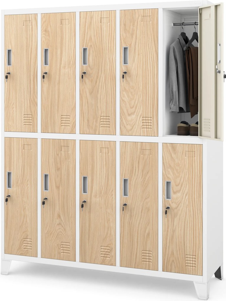 Szafa socjalna ubraniowa 10-drzwiowa biała/dąb sonoma, 1360x1720x450 mm: BARTEK Eco Design