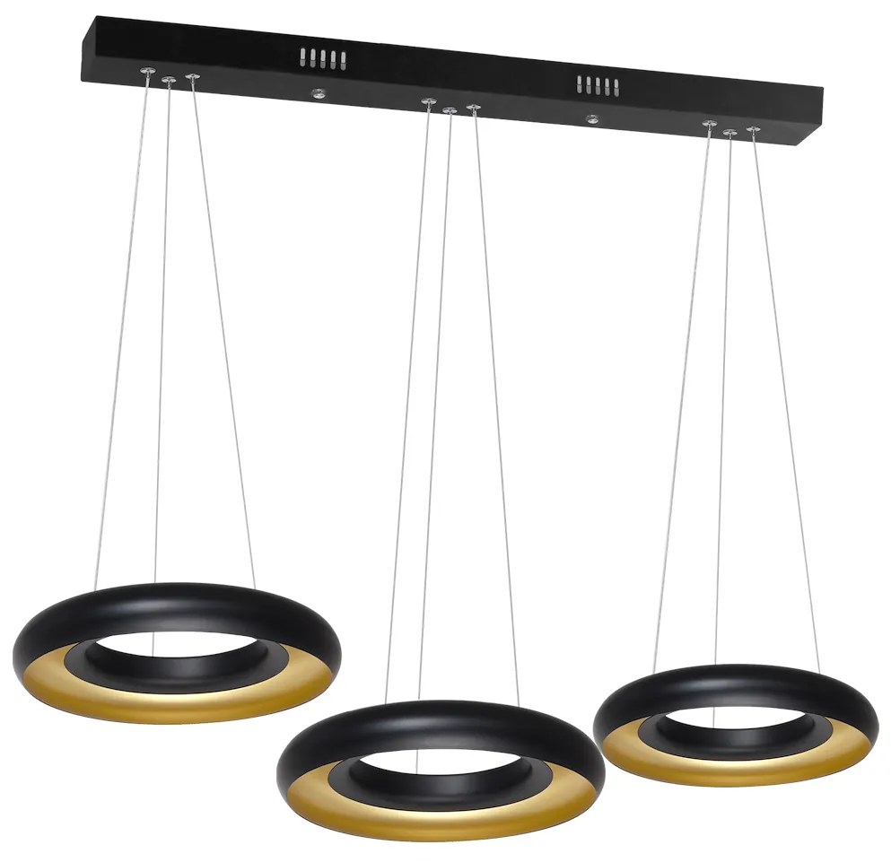 LAMPA WISZĄCA Potrójna czarna-złota RONDO NERO 36W LED