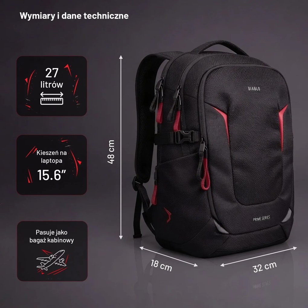 Plecak młodzieżowy wielofunkcyjny Diablo Prime Burned Black