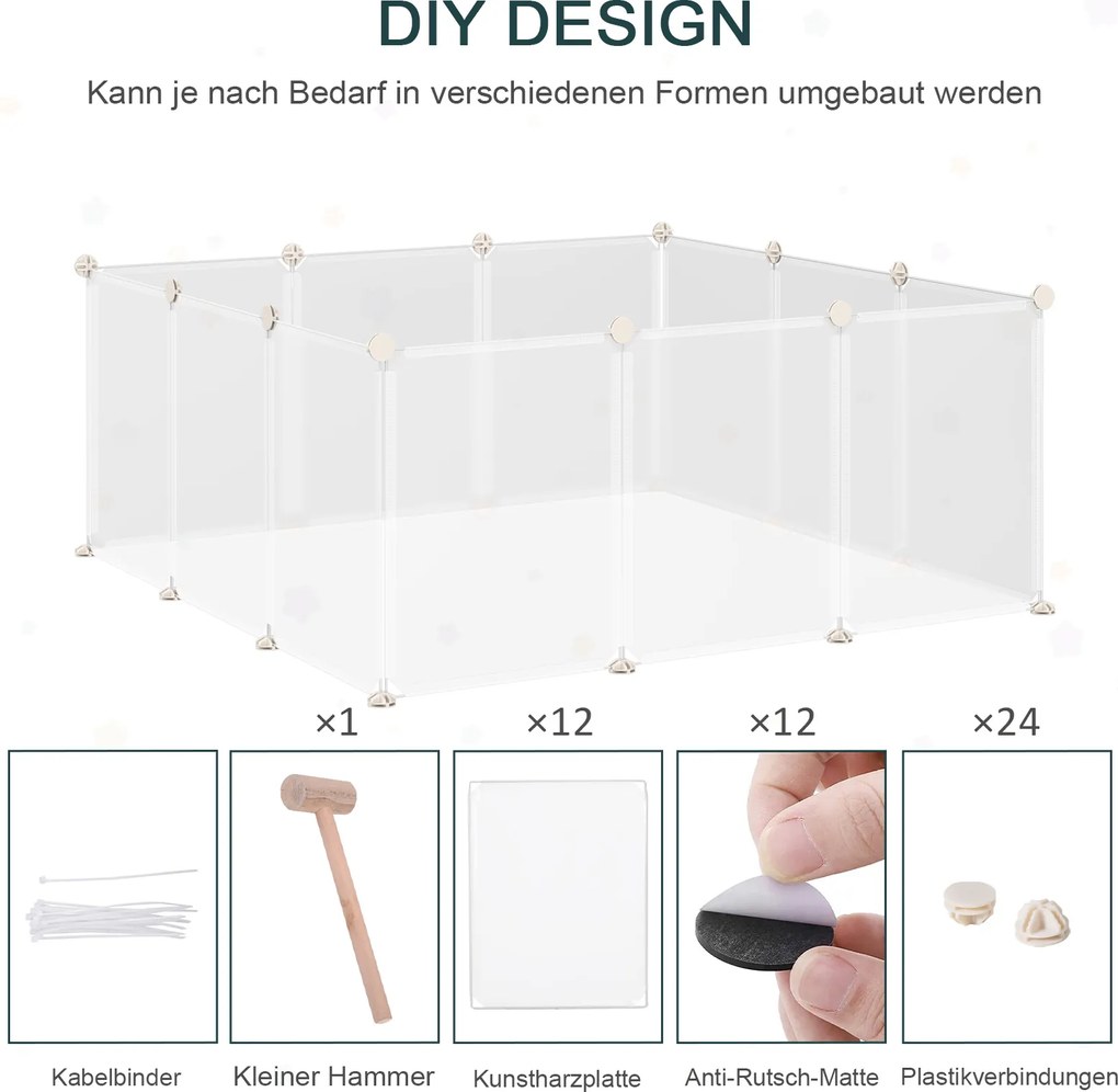 Kojec DIY dla szczeniąt 12 paneli łatwy montaż przestronny biały 105x105x45cm | Aosom PL