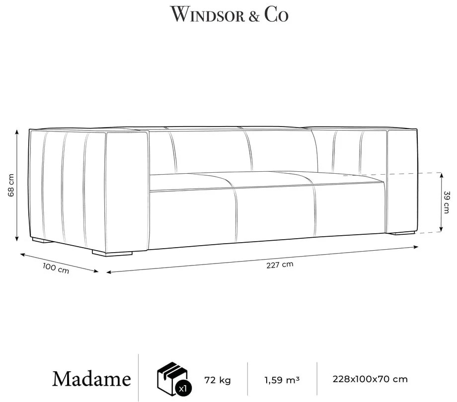 Ciemnobrązowa skórzana sofa 227 cm Madame – Windsor &amp; Co Sofas