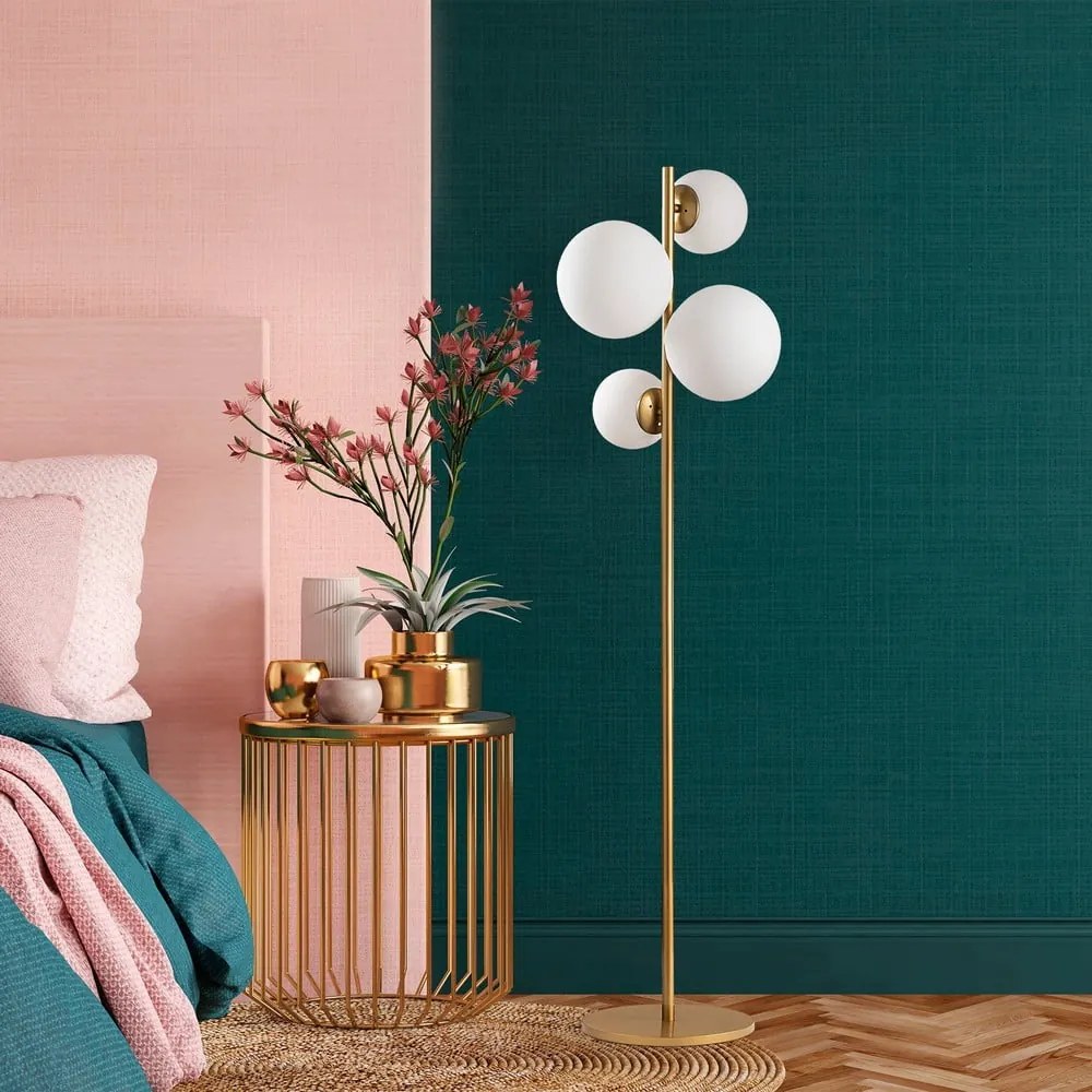Lampa stojąca w kolorze złota ze szklanym kloszem (wysokość 162 cm) Fazli – Opviq lights