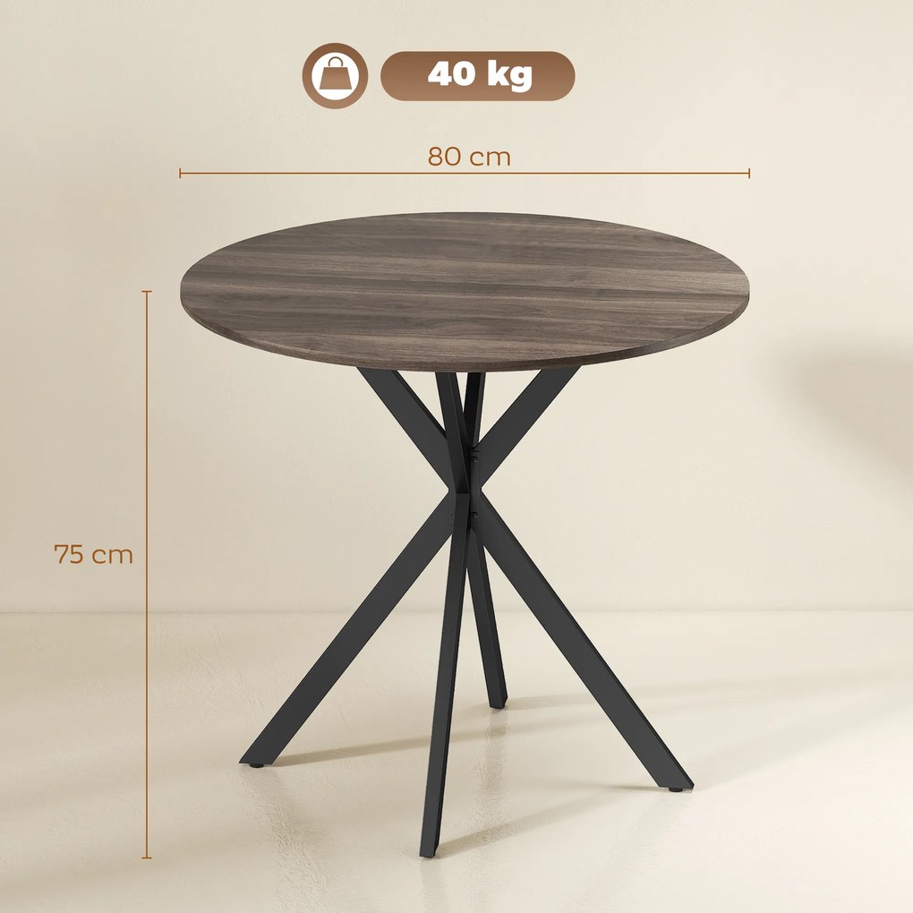 HOMCOM Okrągły stół kuchenny, 80 cm, kompaktowy blat, płyta wiórowa, metal, brązowy | Aosom PL