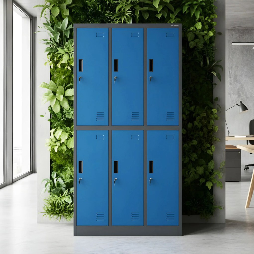 Szafka socjalna ubraniowa BHP antracytowo-niebieska: 6-drzwiowa IGOR 900 x 1850 x 450 mm