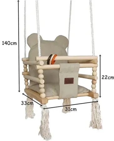 Drewniana huśtawka w kształcie misia beżowa A4-D91