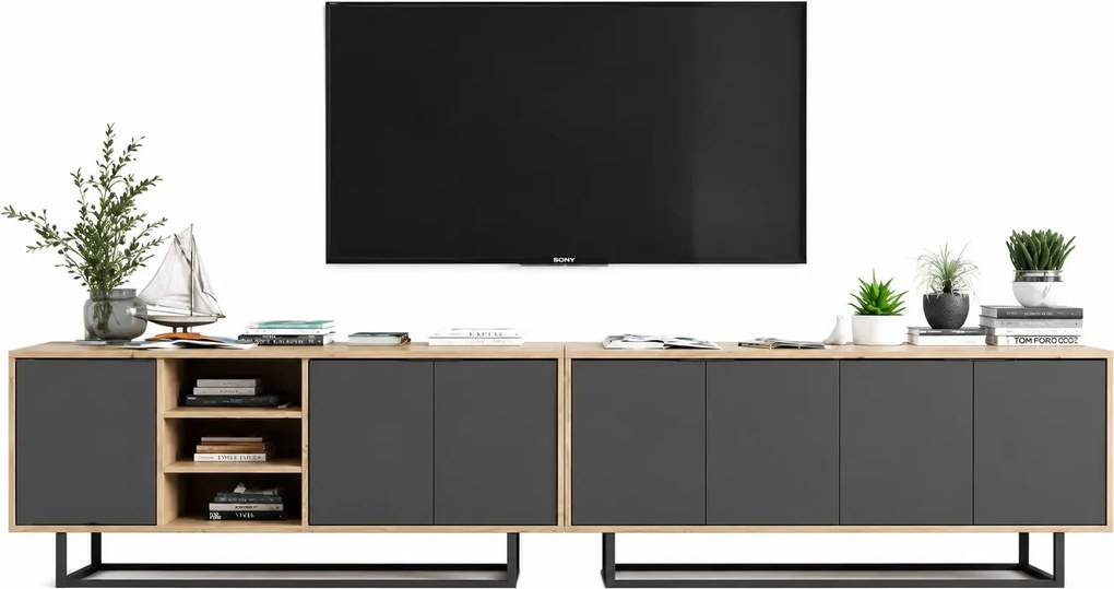 Zestaw stojących szafek rtv dąb wotan + grafit Z5-D03