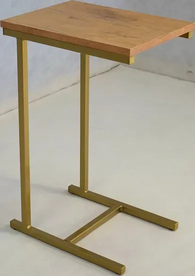 Minimalistyczny stolik pomocniczy złoty + dąb lancelot - Liros 3X