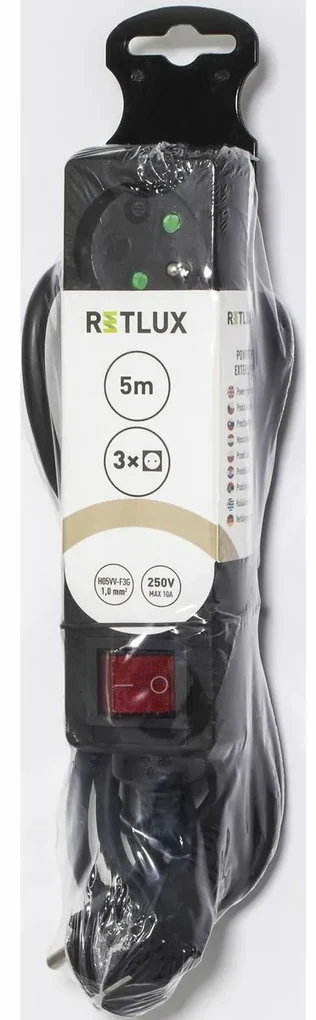 Retlux RPC 21B Przedłużacz z przełącznikiem, czarny, 3 gniazda, 5 m