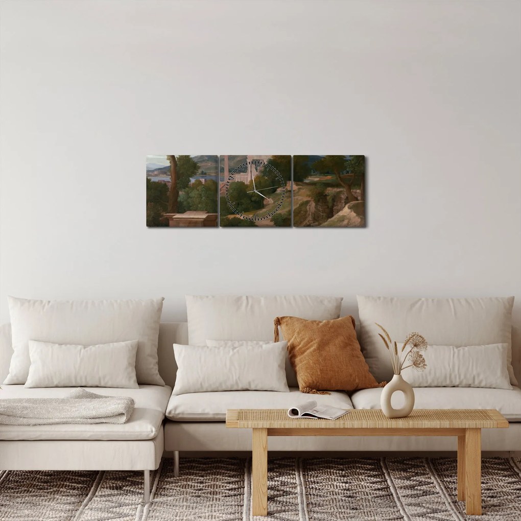 Obraz - Nicolas Poussin, Landscape with Saint John on Patmos, reprodukcje (z zegarem) (90x30 cm)
