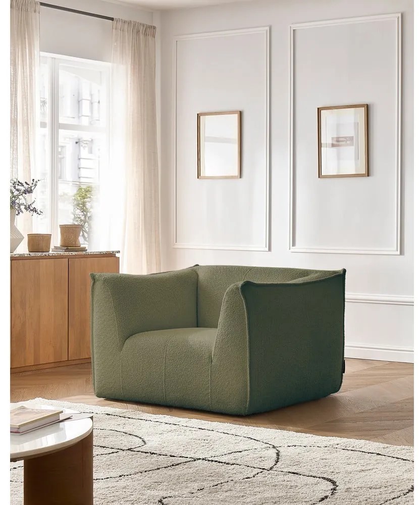 Zielony fotel z materiału bouclé Giorgia – Bobochic Paris