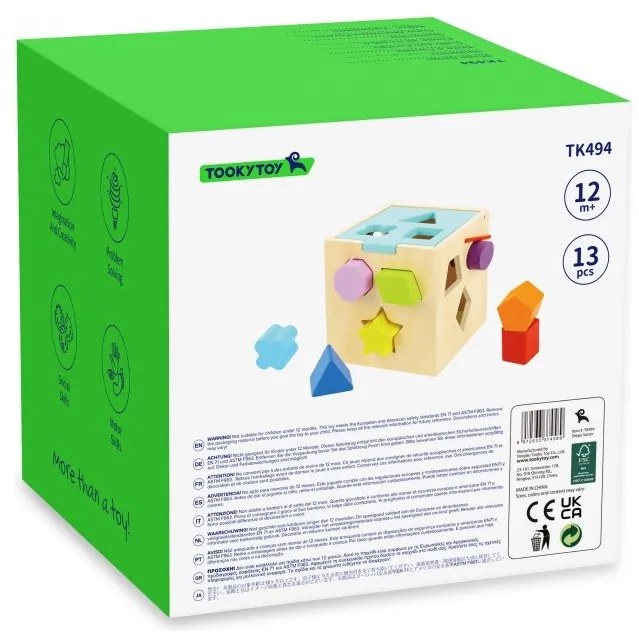 Tooky toy drewniany sorter kolorowa kostka z kolorowymi wzorami 13 el.