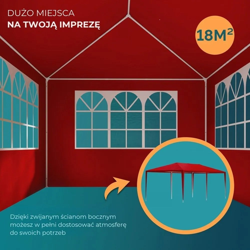Namiot imprezowy NEAPOL, 3x6m, czerwona Jurhan