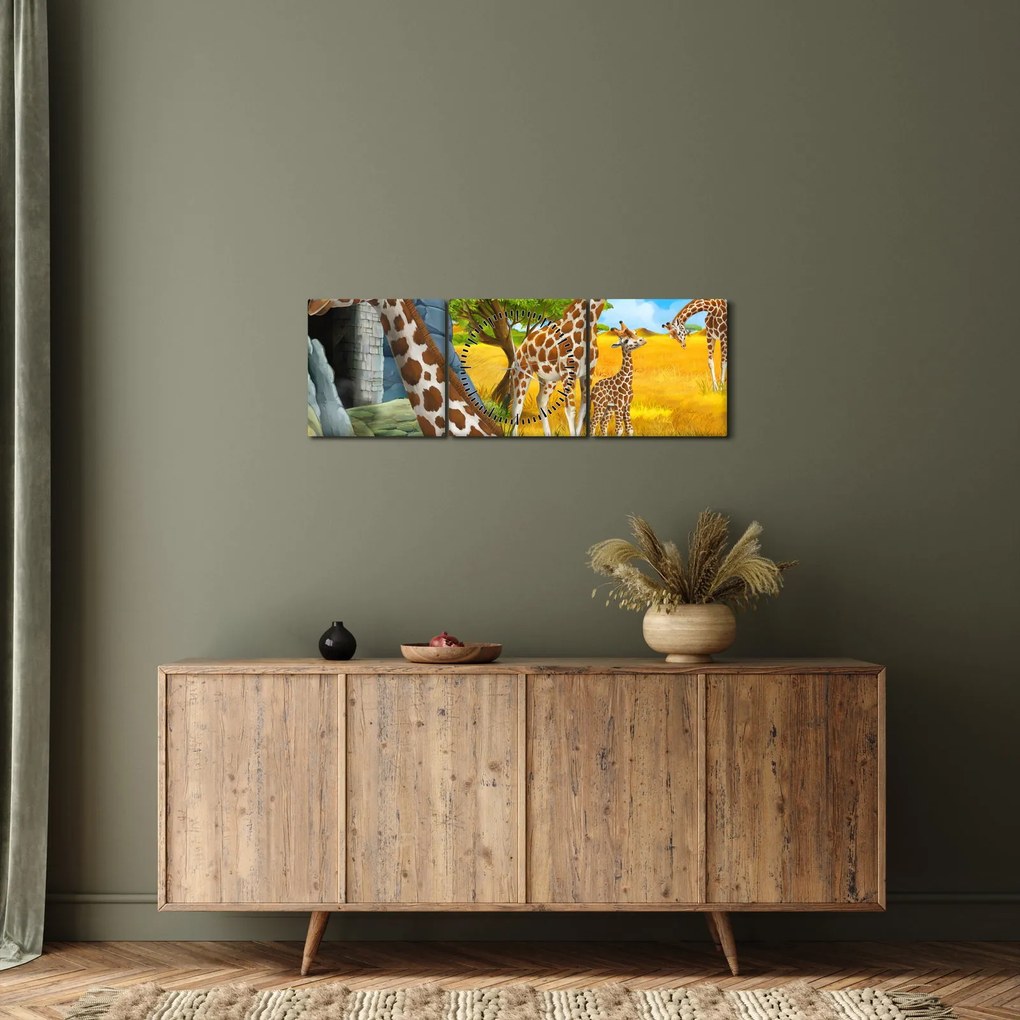 Obraz - Rodzina żyraf (z zegarem) (90x30 cm)