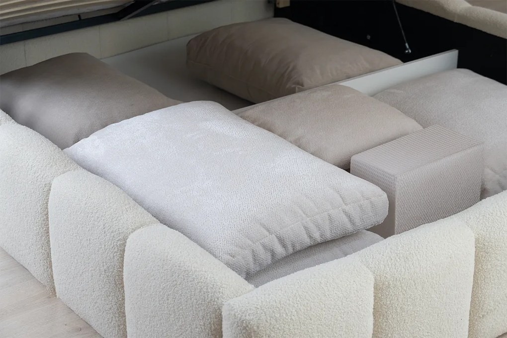 Łóżko tapicerowane Aura 160x200 z pojemnikiem - jasny beż bukla Quelle 02