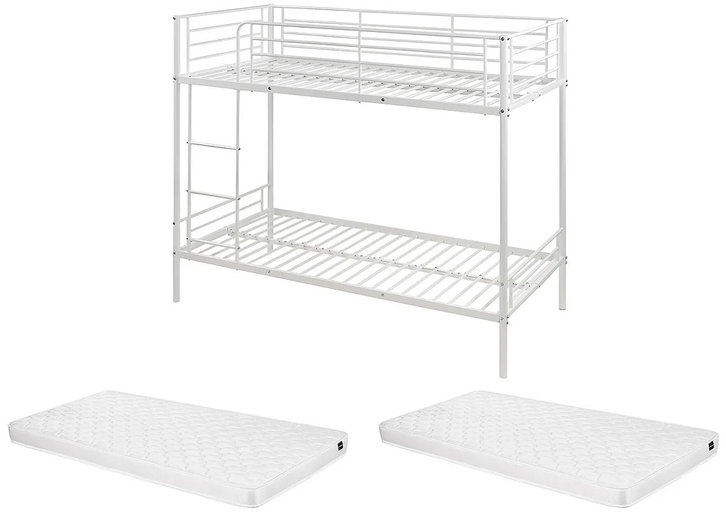 Łóżko piętrowe DUOTIS II - 2 × 90 × 190 cm - Biały + materace