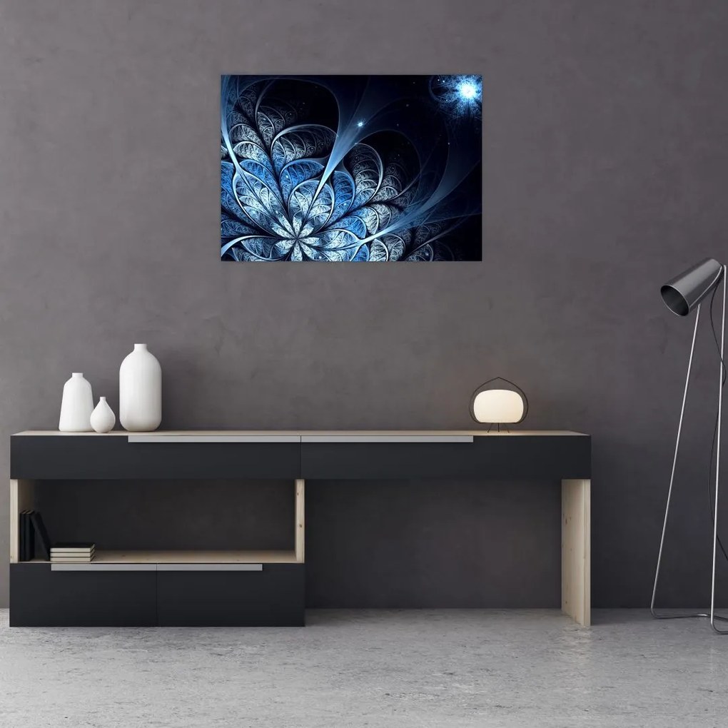 Obraz na szkle ciemnoniebieskiego kwiatu (70x50 cm)