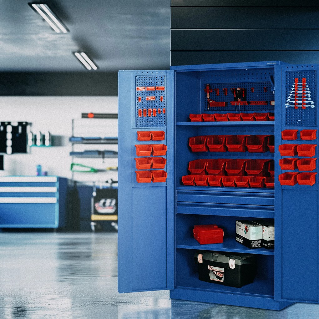 Warsztatowo-narzędziowa szafa metalowa SZYMON, 920 x 1850 x 500 mm, niebieska