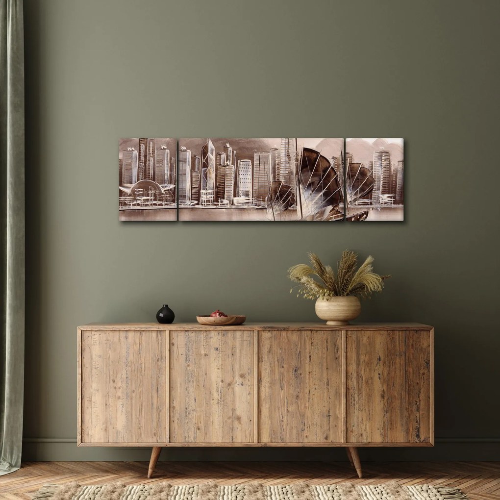 Obraz - Victoria Harbor, Hongkong, efekt sepii (170x50 cm)