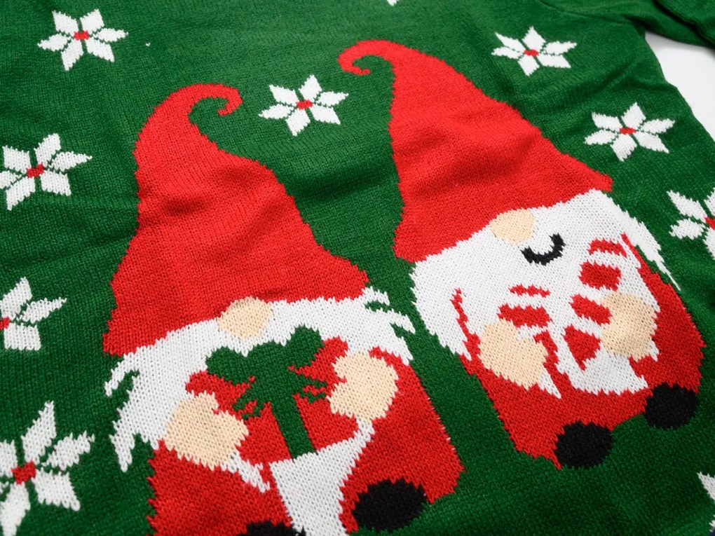 Świąteczny sweter damski GNOME ciemnozielony - różne rozmiary Wielkość: L