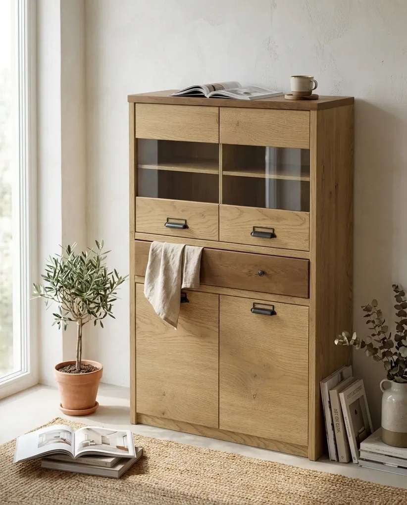 Niska witryna do salonu loft dąb cremona + dąb lefkas F2-S18