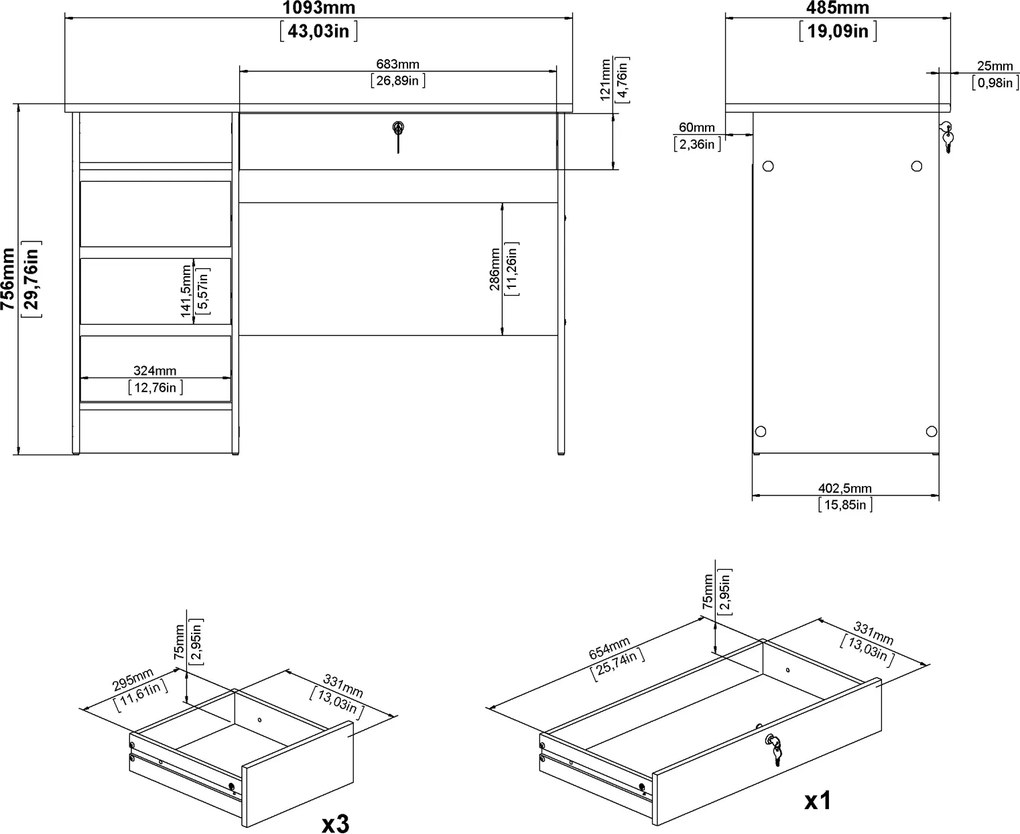 Biurko Function Plus 110 z szufladą na klucz, kolor jackson hickory