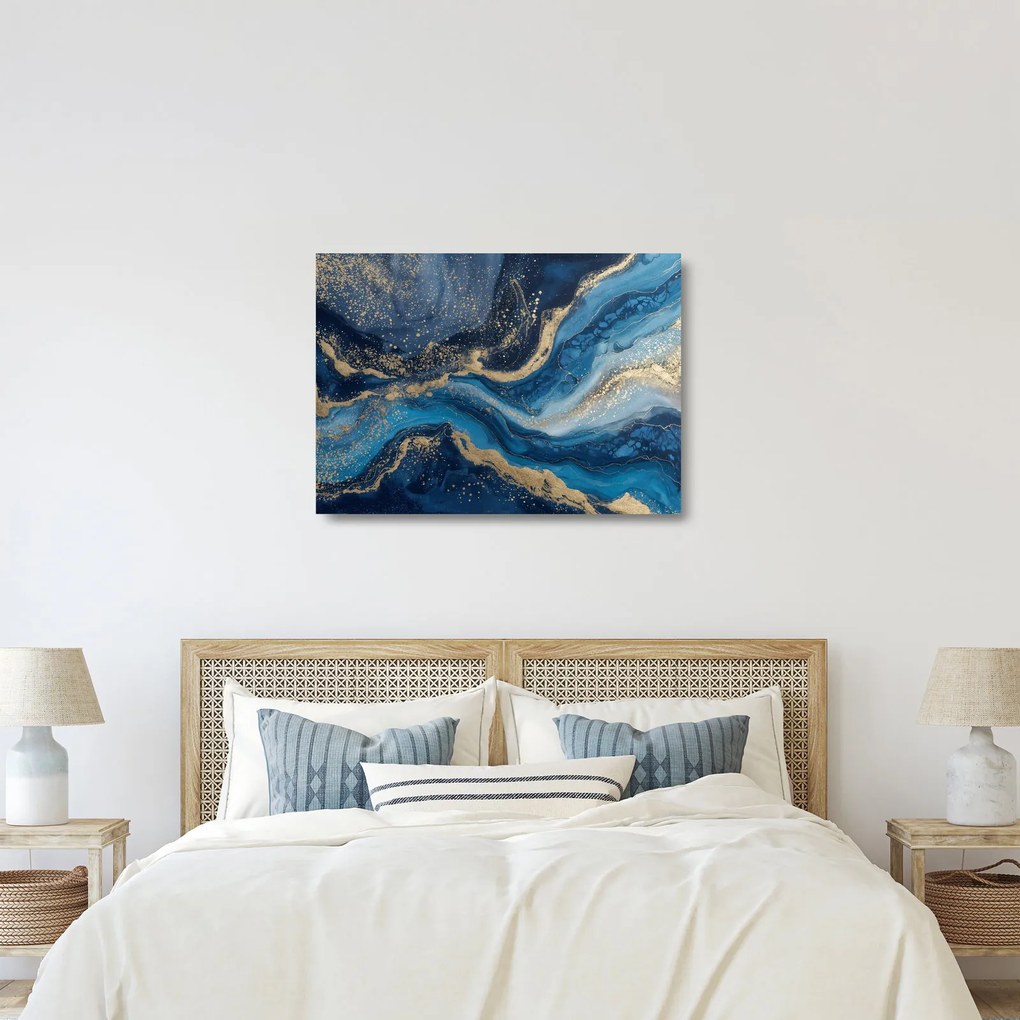 Obraz na szkle - Abstrakcyjny niebiesko-złoty marmur (70x50 cm)
