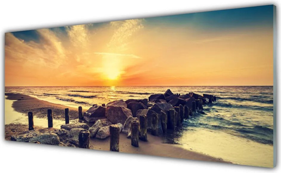Panel Szklany Zachód Słońca przy Falochronie