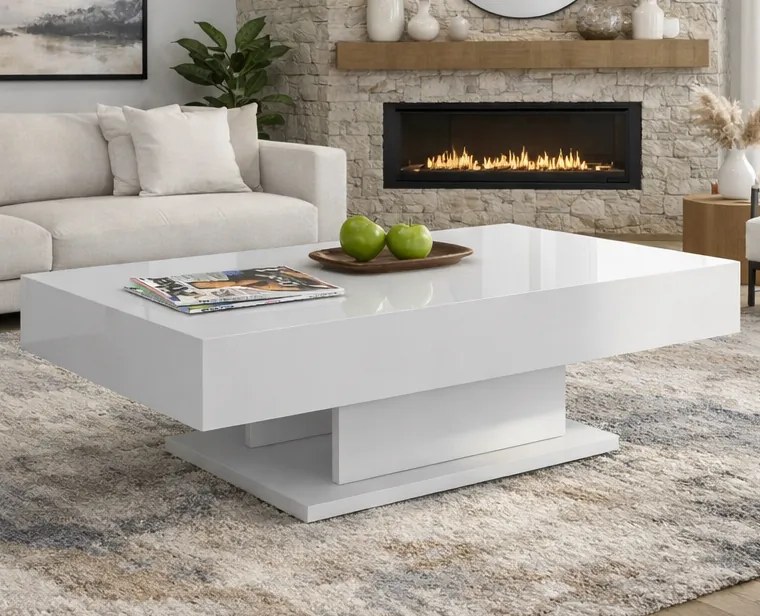Stolik kawowy do salonu Orido 120x60 cm, kolor biały połysk