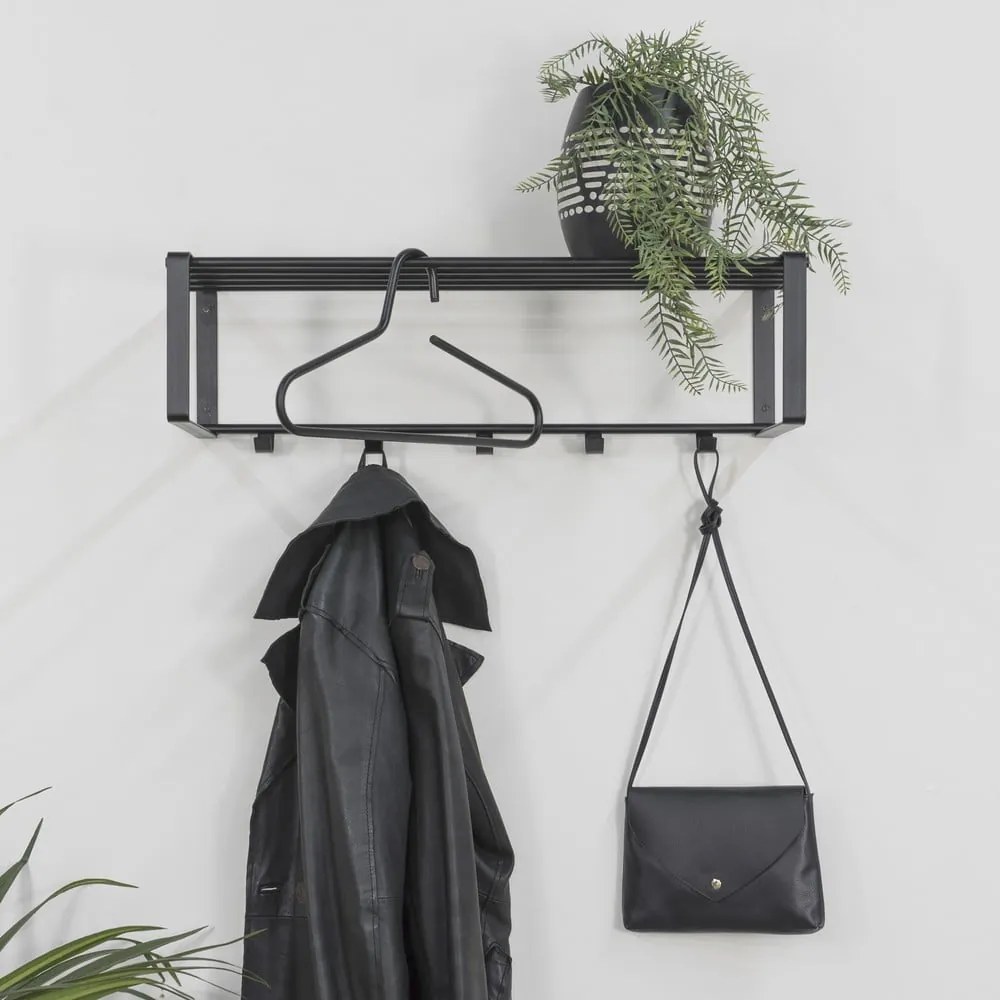 Czarny metalowy wieszak ścienny z półką 70 cm Rex – Spinder Design