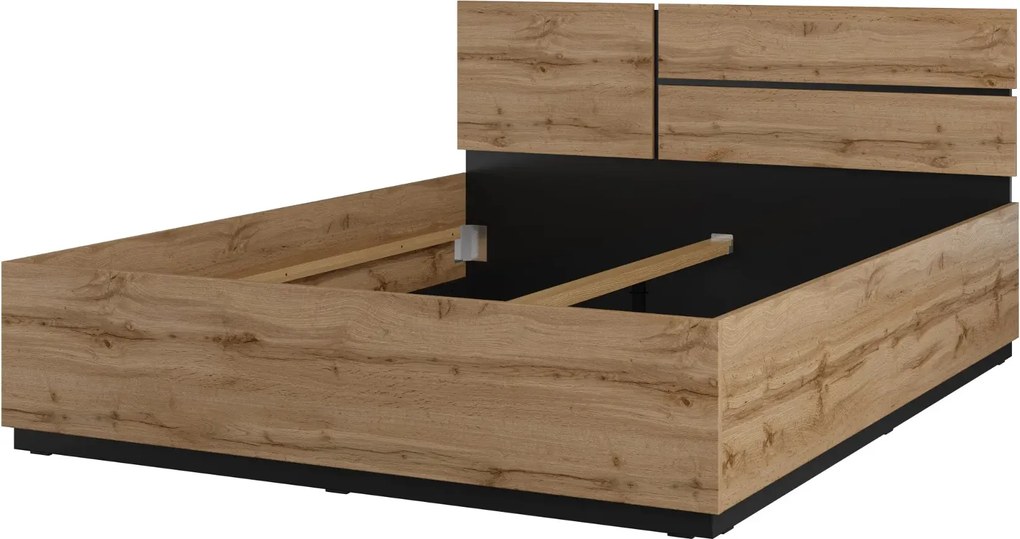 Łóżko CROSS 160x200 dąb wotan/czarne z pojemnikiem HELVETIA