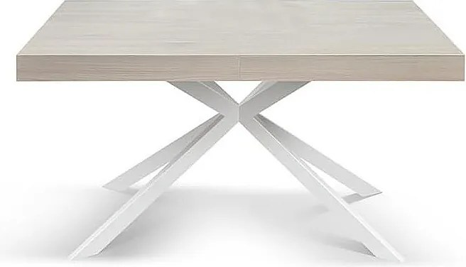 Stół drewniany, wykończenie perłowy wiąz, biała podstawa X, rozkładany 160x90 - CAMAIORE
