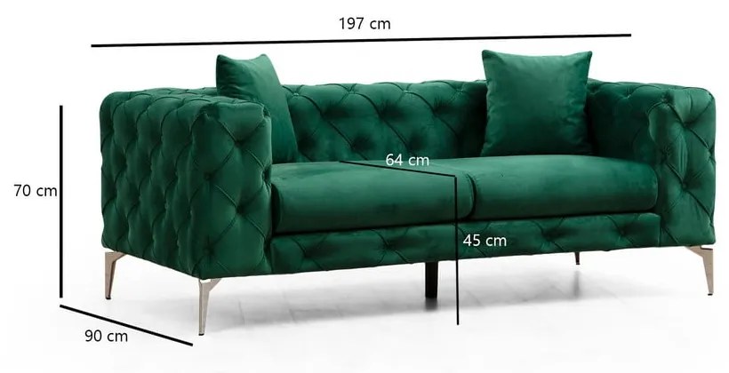 Ciemnozielona aksamitna sofa 197 cm Como – Artie