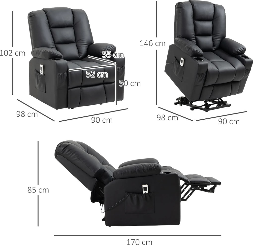 HOMCOM Fotel masujący z podnóżkiem pomocny w wstawaniu do 150kg fotel relaksacyjny | Aosom PL