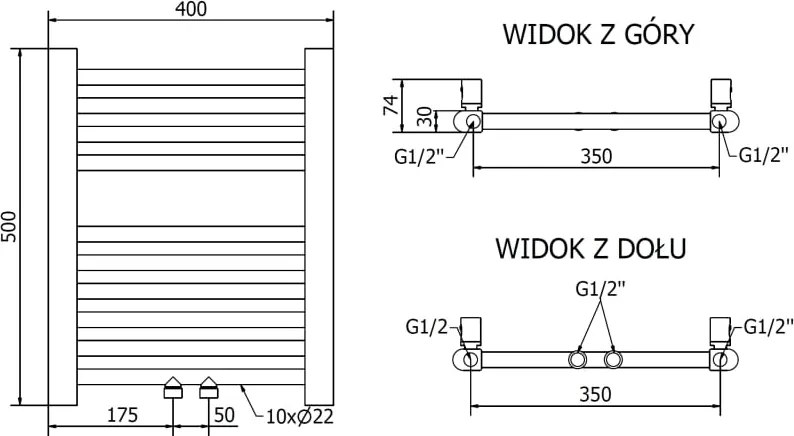 Mexen Mars grzejnik łazienkowy 500 x 400 mm, 141 W, złoty - W110-0500-400-00-50
