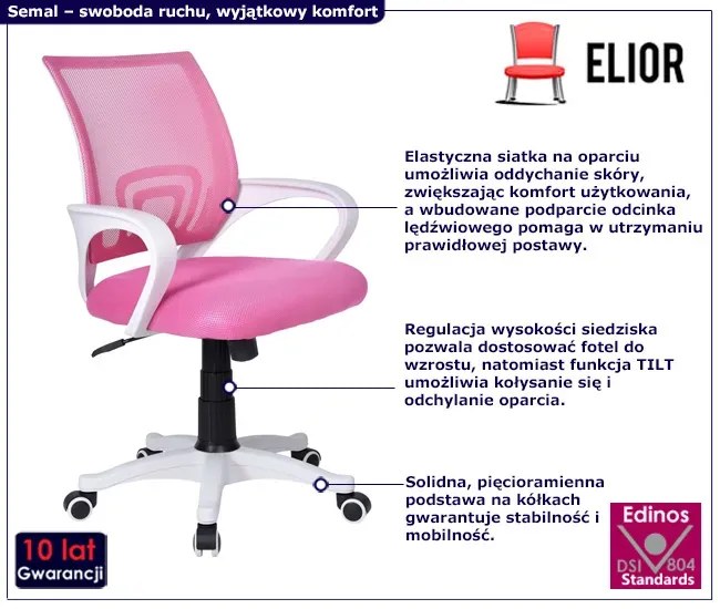 Różowy fotel obrotowy dziecięcy D3-E16