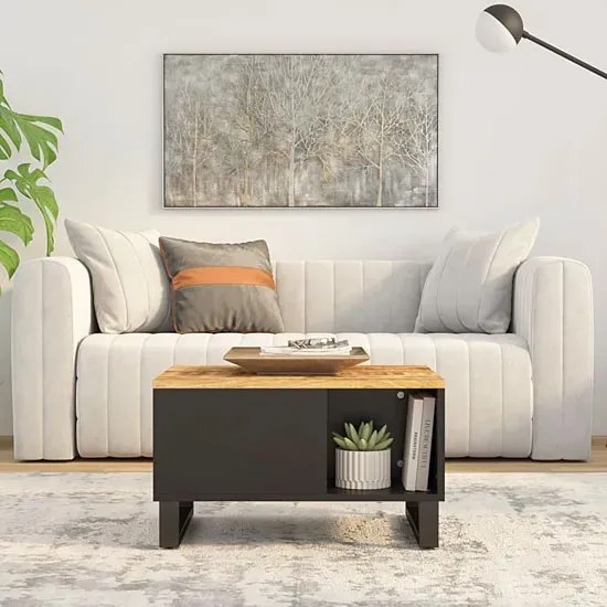 Stolik kawowy w stylu loft z drewnianym blatem jasnobrązowy - Tanaf