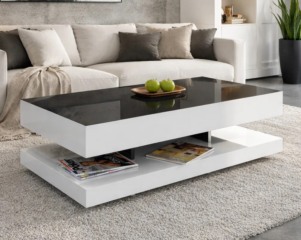 Stolik kawowy Tora 120x60 cm, kolor czarno-biały połysk