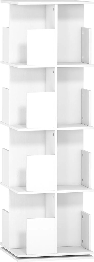HOMCOM Obrotowy regał na książki z 4 poziomami, 16 przegródkami, łatwy w dostępie, do sypialni, salonu, gabinetu, płyta wiórowa, Biały