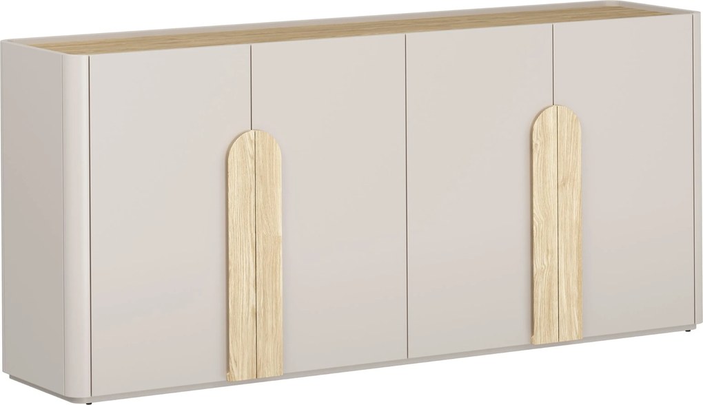 Komoda Amilio 200 cm czterodrzwiowa - kaszmir / dąb olejowany / uchwyty dąb jasny
